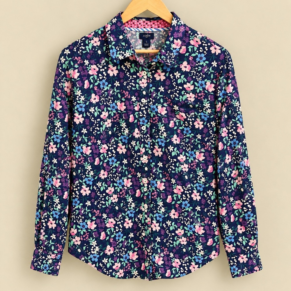 Talbots Womens XL Floral Cotton Button Down Shirt L/S Top Career Chic Preppy